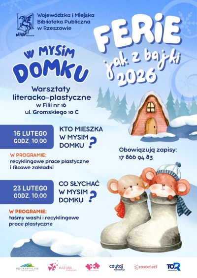 Grafika promująca warsztaty dla dzieci W mysim domku